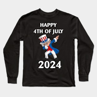 Dabbing Uncle Sam 4th Of July 2024 Boys Kids Teens Long Sleeve T-Shirt